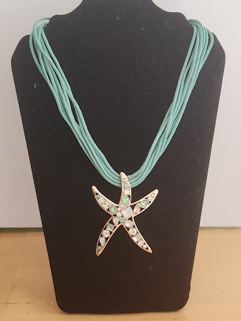 Turquoise Multi-Strand Necklace with Crystal Starfish Pendant